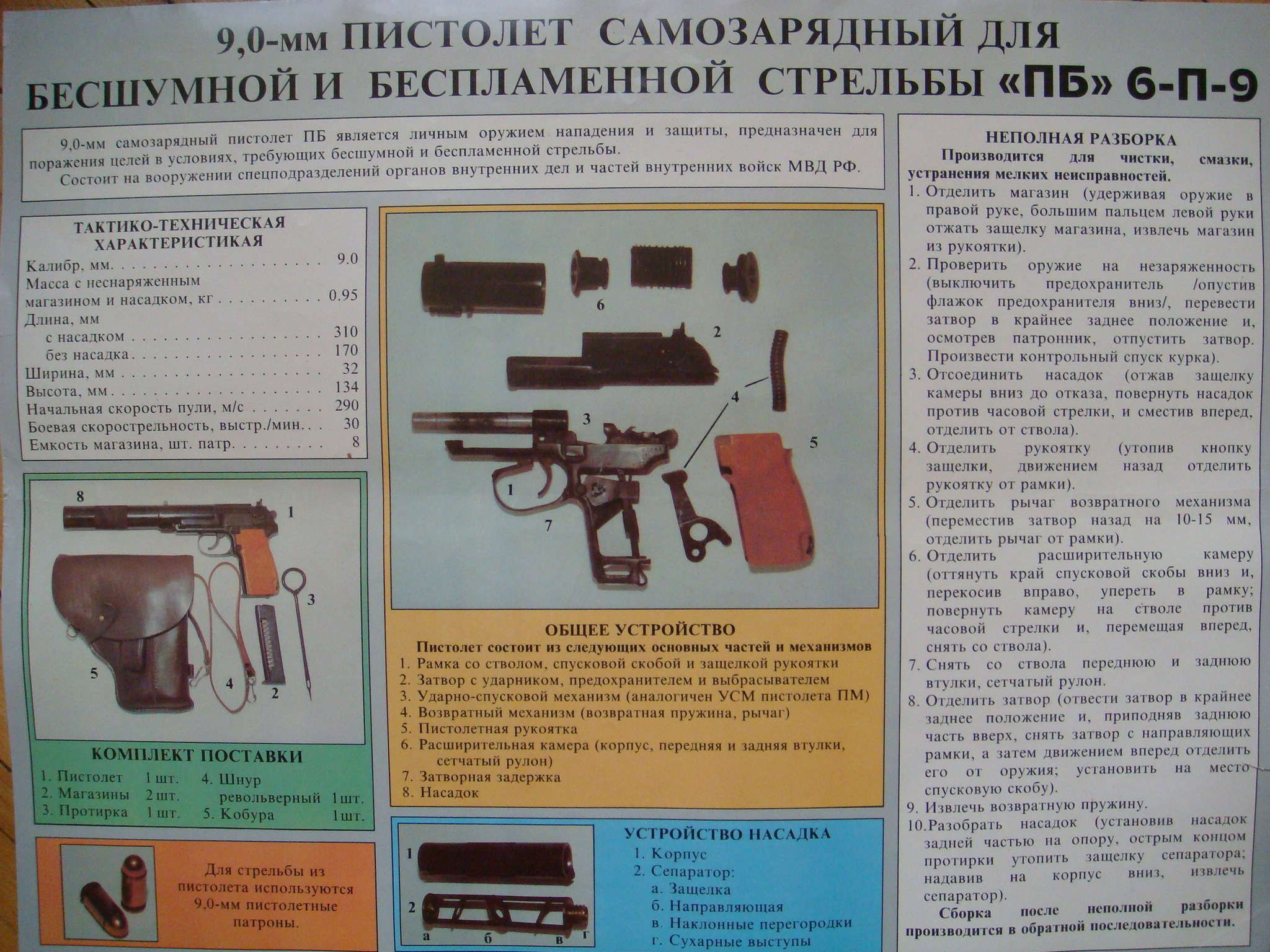9,0 мм Пистлет самозарядный для бесшумной и безпламенной стрельбы